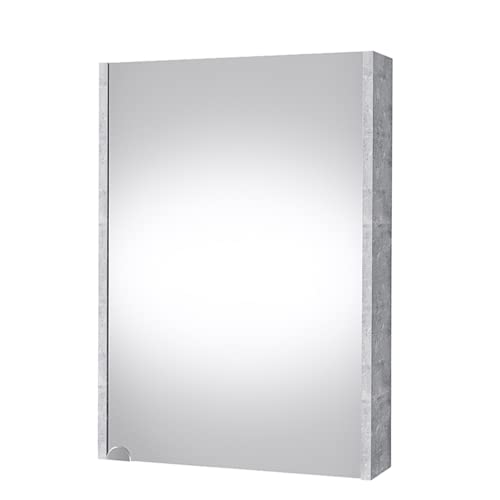 Planetmöbel Spiegelschrank in Beton-Farbe Breite 50cm, Badspiegel Hängeschrank mit Softclose Schranktür für Badezimmer, Gäste WC von Planetmöbel