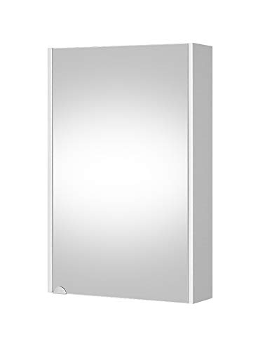 Planetmöbel Spiegelschrank Bad 50 cm, Badezimmerschrank, Aufbewahrungsschrank mit Tür und 2 Glasregalböden, 47,6 x 67,6 x 13,8 cm, Weiß von Planetmöbel