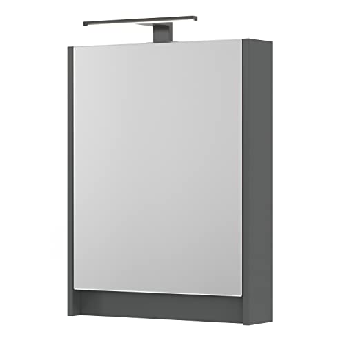 Planetmöbel Spiegelschrank Bad mit Beleuchtung 50 x 65 x 11,4 cm, grau matt, Badezimmerschrank mit Spiegel und LED Aufbauleuchte von Planetmöbel