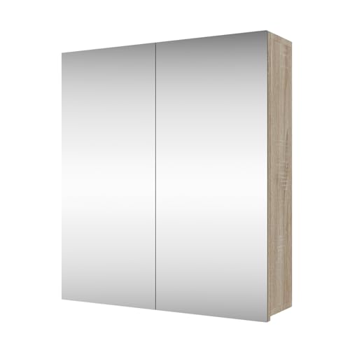 Planetmöbel Merkur Spiegelschrank Bad 60 cm breit | Badschrank hängend mit Spiegel | Sonoma Eiche, ohne Leuchte, Spiegelschrank Gäste WC 60x67 x 16 cm von Planetmöbel