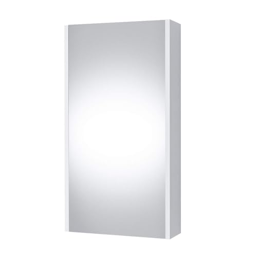 Planetmöbel Spiegelschrank Bad 40 cm, Badezimmerschrank, Aufbewahrungsschrank mit Tür und 2 Glasregalböden, 39,6 x 67,7 x 13,8 cm, Weiß Matt von Planetmöbel