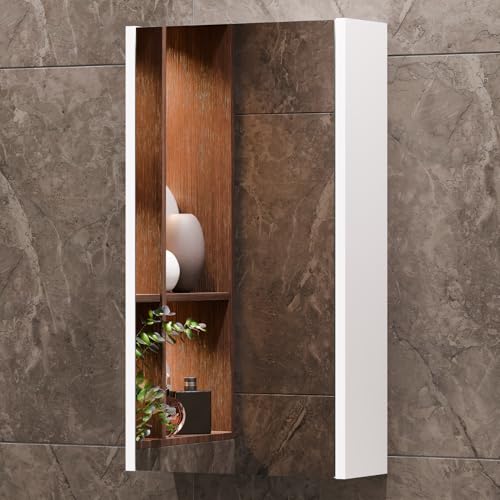 Planetmöbel Spiegelschrank Bad 40 cm, Badezimmerschrank, Aufbewahrungsschrank mit Tür und 2 Glasregalböden, 39,6 x 67,7 x 13,8 cm, Weiß Matt von Planetmöbel