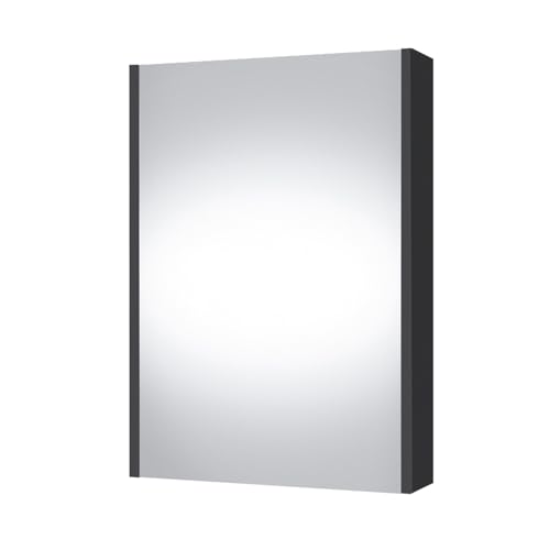 Planetmöbel Spiegelschrank Bad 50 cm, Badezimmerschrank, Aufbewahrungsschrank mit Tür und 2 Glasregalböden, 47,6 x 67,6 x 13,8 cm, Anthrazit Matt von Planetmöbel
