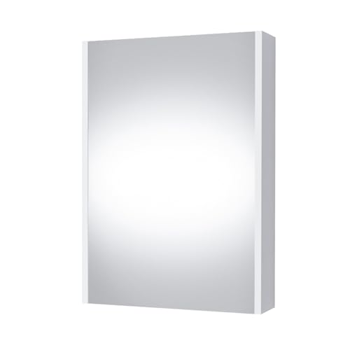 Planetmöbel Spiegelschrank Bad 50 cm, Badezimmerschrank, Aufbewahrungsschrank mit Tür und 2 Glasregalböden, 47,6 x 67,6 x 13,8 cm, Weiß Matt von Planetmöbel