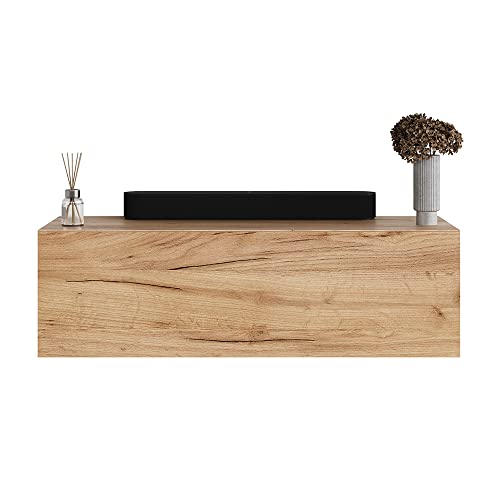 Planetmöbel TV Board 100 cm Gold Eiche, TV Schrank mit 1 Klappe als Stauraum, Lowboard hängend oder stehend, Sideboard Wohnzimmer von Planetmöbel