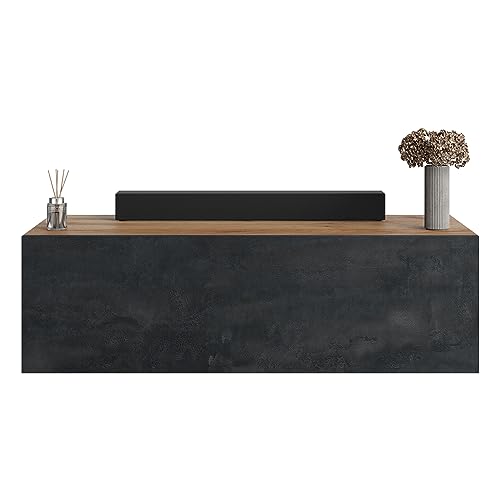 Planetmöbel TV Board 100 cm Gold Eiche/Schwarz Charcoal, TV Schrank mit 1 Klappen als Stauraum, Lowboard hängend oder stehend, Sideboard Wohnzimmer von Planetmöbel