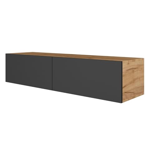 Planetmöbel TV Board 140 cm Gold Eiche/Anthrazit, TV Schrank mit 2 Klappen als Stauraum, Lowboard hängend oder stehend, Sideboard Wohnzimmer von Planetmöbel