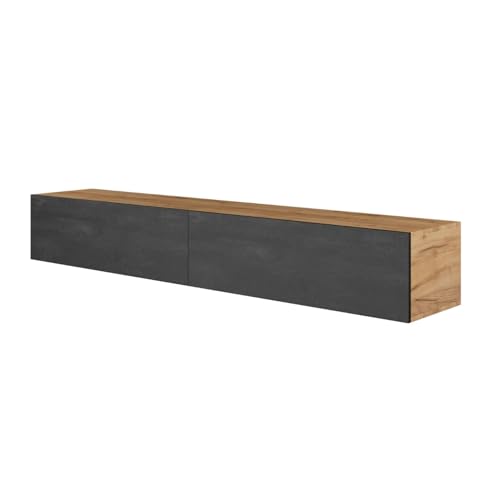 Planetmöbel West TV-Schrank, Fernsehtisch 200 cm lang, TV-Board hängend oder stehend, Fernsehschrank für Wohnzimmer, 2X TV Möbel 37,8 x 100 x 30 cm, Gold Eiche schwarz Charcoal von Planetmöbel