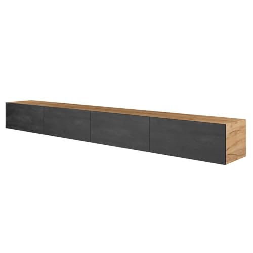 Planetmöbel West TV-Schrank, Fernsehtisch 280 cm lang, TV-Board hängend oder stehend, Fernsehschrank für Wohnzimmer, 2X TV Möbel 37,8 x 140 x 30 cm, Gold Eiche schwarz Charcoal von Planetmöbel