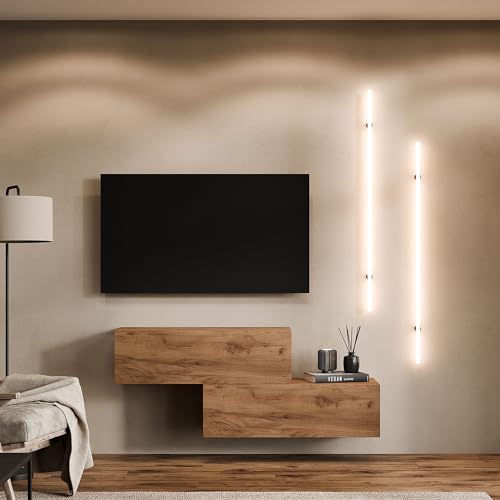 Planetmöbel TV Wohnwand Wohnzimmer 2X 100 cm Gold Eiche, Modern, TV Schrank mit 2 Klappen als Stauraum, hängend oder stehend von Planetmöbel