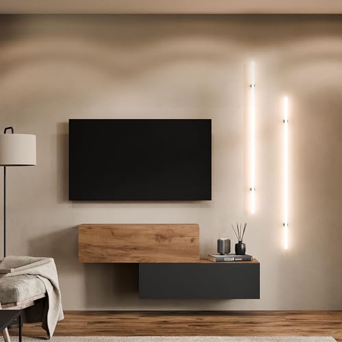 Planetmöbel TV Wohnwand Wohnzimmer 2X 100 cm Gold Eiche/Anthrazit - Gold Eiche, Modern, TV Schrank mit 2 Klappen als Stauraum, hängend oder stehend von Planetmöbel