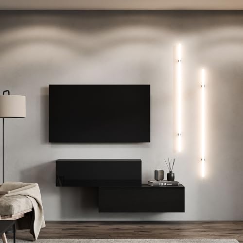 Planetmöbel TV Wohnwand Wohnzimmer 2X 100 cm Schwarz, Modern, TV Schrank mit 2 Klappen als Stauraum, hängend oder stehend von Planetmöbel