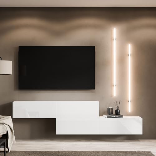 Planetmöbel TV Wohnwand Wohnzimmer 2X 160 cm Weiß, Modern, TV Schrank mit 2 Klappen als Stauraum, hängend oder stehend von Planetmöbel