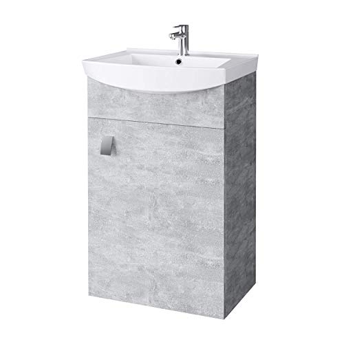Planetmöbel Waschbecken mit Waschbeckenunterschrank/Waschtisch-Unterschrank 45cm Gäste Bad WC (Beton) von Planetmöbel