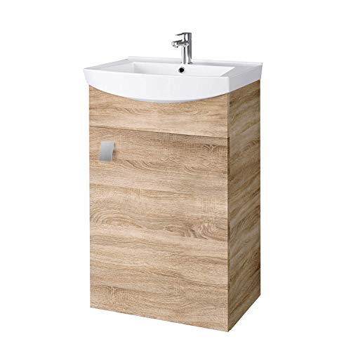 Planetmöbel Waschbecken mit Waschbeckenunterschrank/Waschtisch-Unterschrank 45cm Gäste Bad WC (Sonoma Eiche) von Planetmöbel