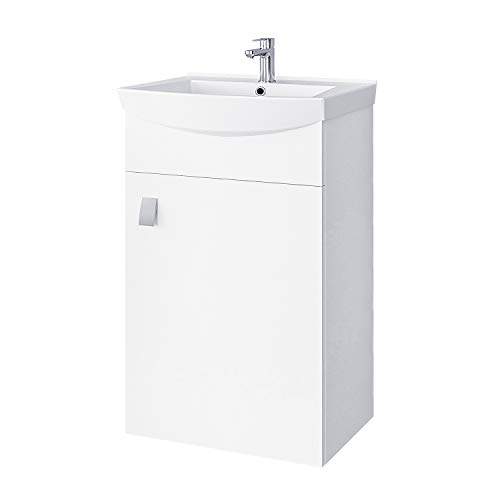 Planetmöbel Waschbecken mit Waschbeckenunterschrank/Waschtisch-Unterschrank 45cm Gäste Bad WC (Weiß) von Planetmöbel
