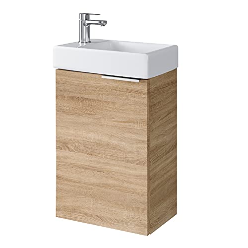 Planetmöbel Waschtisch mit Unterschrank 40 cm Waschbecken Bad Gäste WC, Sonoma Eiche von Planetmöbel