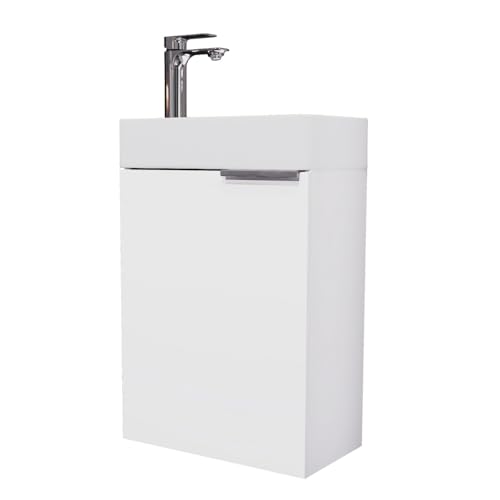 Planetmöbel Waschtisch mit Unterschrank 40 cm Waschbeckenunterschrank, Badmöbel-Set mit Waschbecken für kleine Bäder, Gäste WC, Weiß von Planetmöbel