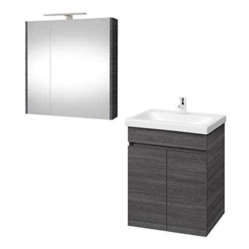 Planetmöbel Waschtisch + Spiegelschrank Badmöbel Set 64cm für Badezimmer WC (Anthrazit) von Planetmöbel