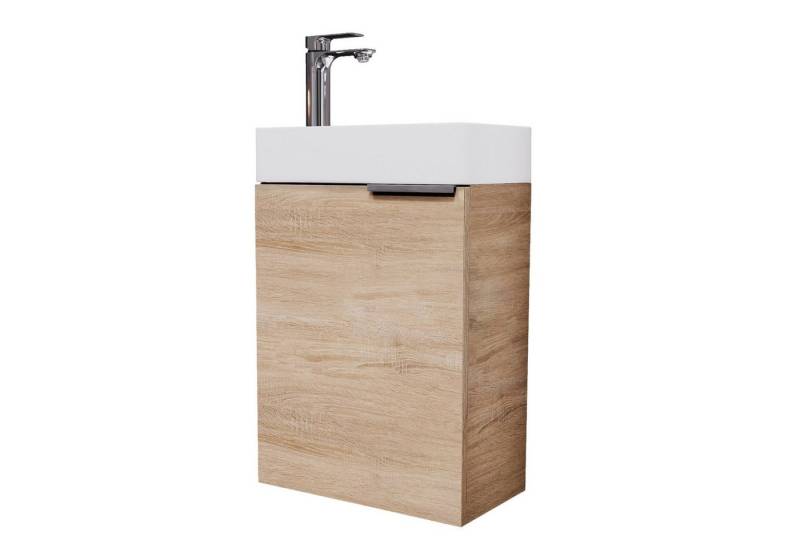 Planetmöbel Waschtisch Waschbeckenunterschrank 40cm Sonoma Eiche (2er Set, 1-St), Badmöbel, Breite 40 cm, bestehend aus Keramik-Becken und Unterbau von Planetmöbel