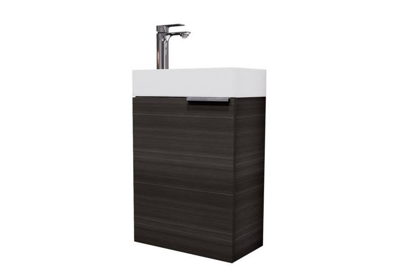 Planetmöbel Waschtisch Waschbeckenunterschrank 40cm Anthrazit (2er Set, 1-St), Badmöbel, Breite 40 cm, bestehend aus Keramik-Becken und Unterbau von Planetmöbel