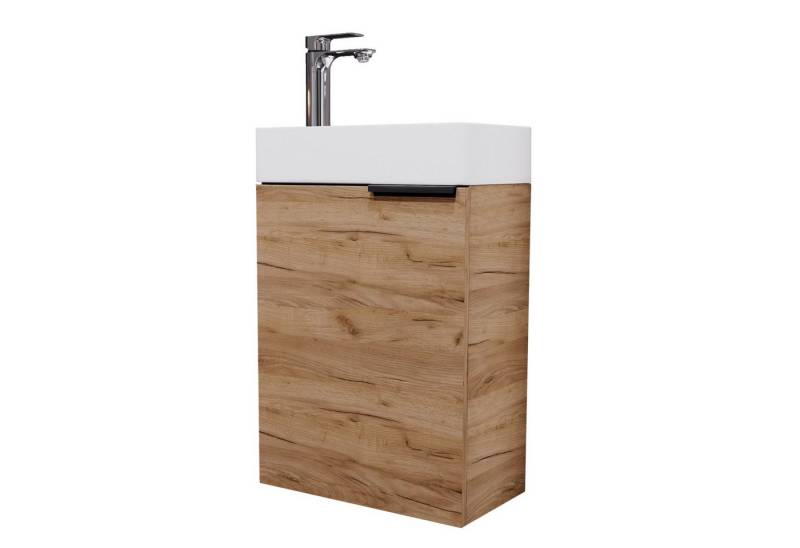 Planetmöbel Waschtisch Waschbeckenunterschrank 40cm Gold Eiche (2er Set, 1-St), Badmöbel, Breite 40 cm, bestehend aus Keramik-Becken und Unterbau von Planetmöbel