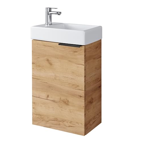 Planetmöbel Waschtisch mit Unterschrank 40 cm Waschbecken Bad Gäste WC Gold Eiche von Planetmöbel