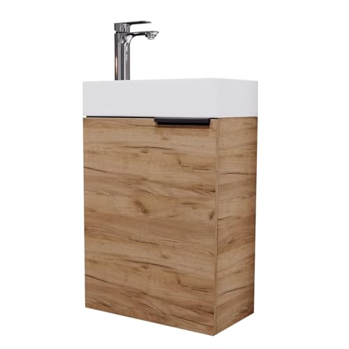 Planetmöbel Waschtisch mit Unterschrank 40 cm Waschbecken Bad Gäste WC Gold Eiche von Planetmöbel