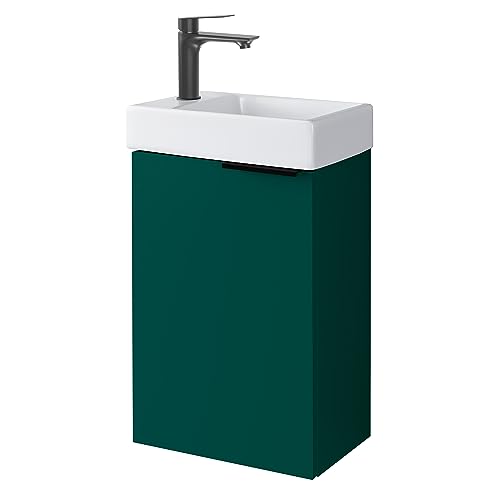 Planetmöbel Waschtisch mit Unterschrank 40 cm Waschbeckenunterschrank, Badmöbel-Set mit Waschbecken für kleine Bäder, Gäste WC, Wald grün von Planetmöbel