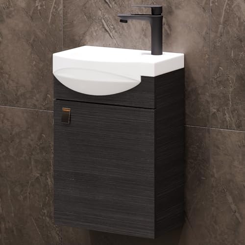 Planetmöbel Badmöbel Set Waschtisch mit Unterschrank 40 x 60 x 29 cm mit Waschtischarmatur schwarz für Badezimmer, Gäste WC & Bad, Anthrazit von Planetmöbel