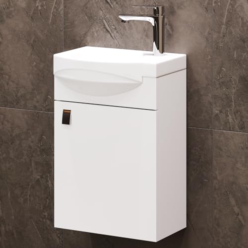 Planetmöbel Badmöbel Set Waschtisch mit Unterschrank 40 x 60 x 29 cm mit Waschtischarmatur Chrom für Badezimmer, Gäste WC & Bad, Weiß von Planetmöbel