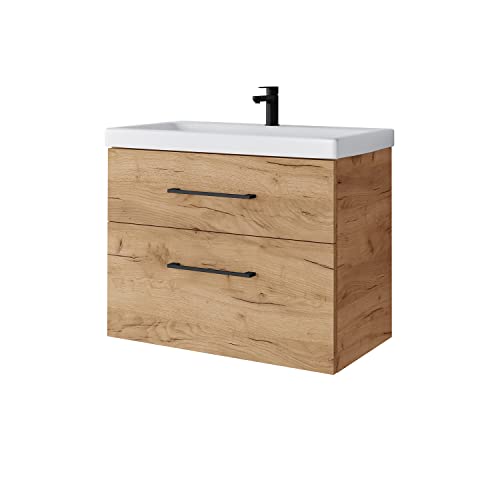 Planetmöbel Waschtischunterschrank 64cm Badmöbel Set für Badezimmer Gäste WC Gold Eiche von Planetmöbel