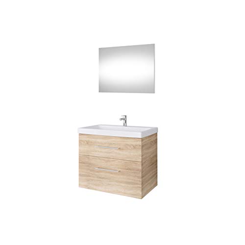 Planetmöbel Waschtischunterschrank 64cm mit Spiegel Badmöbel Set für Badezimmer Gäste WC Sonoma Eiche von Planetmöbel