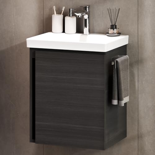 Planetmöbel Waschtisch mit Unterschrank 50 cm, Waschbeckenunterschrank hängend, Soft-Close, Badmöbel Set mit Waschbecken, anthrazit von Planetmöbel