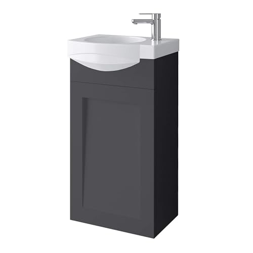 Planetmöbel Waschtischunterschrank Keramikwaschbecken Gäste WC 40cm matt (Anthrazit matt) von Planetmöbel