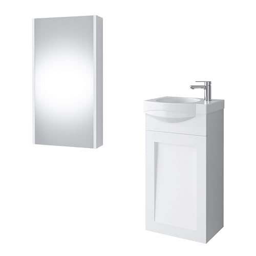 Planetmöbel Waschtischunterschrank Keramikwaschbecken Spiegelschrank Gäste WC Badmöbel Set 40cm matt (Grau matt) von Planetmöbel