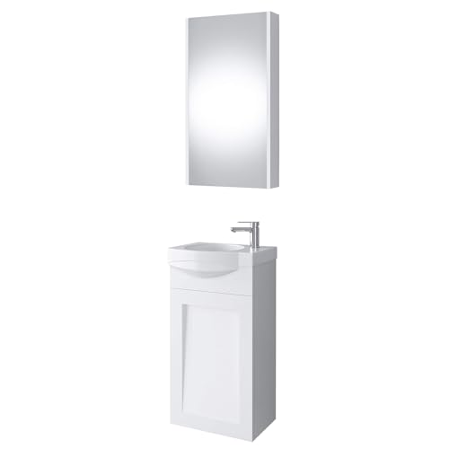 Planetmöbel Waschtischunterschrank Keramikwaschbecken Spiegelschrank Gäste WC Badmöbel Set 40cm matt (Weiß matt) von Planetmöbel