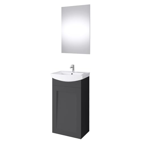 Planetmöbel Waschtischunterschrank Kermaikwaschbecken Spiegel Gäste WC Badmöbel Set 45cm matt (Anthrazit matt) von Planetmöbel