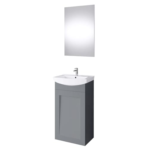 Planetmöbel Waschtischunterschrank Kermaikwaschbecken Spiegel Gäste WC Badmöbel Set 45cm matt (Grau matt) von Planetmöbel