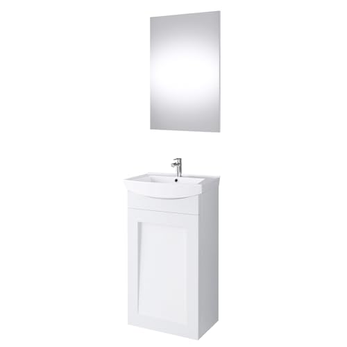 Planetmöbel Waschtischunterschrank Kermaikwaschbecken Spiegel Gäste WC Badmöbel Set 45cm matt (Weiß matt) von Planetmöbel