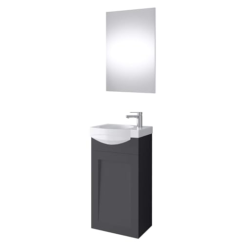 Planetmöbel Waschtischunterschrank Keramikwaschbecken mit Spiegel Gäste WC Badmöbel Set 40cm matt (Anthrazit matt) von Planetmöbel