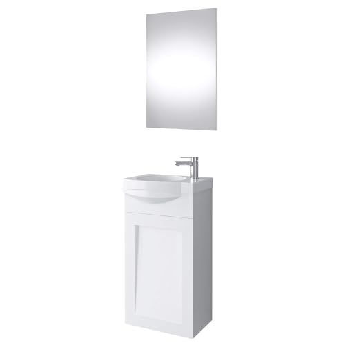 Planetmöbel Waschtischunterschrank Keramikwaschbecken mit Spiegel Gäste WC Badmöbel Set 40cm matt (Grau matt) von Planetmöbel