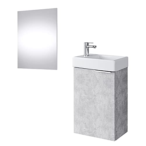 Planetmöbel Waschtischunterschrank mit Spiegel, Badmöbel Set 40cm für Badezimmer Gäste WC Beton von Planetmöbel
