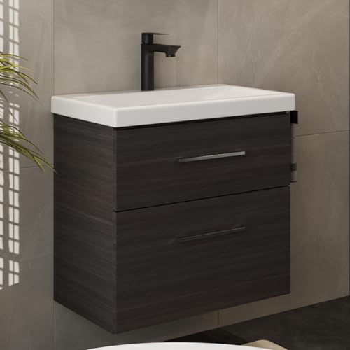 Planetmöbel Badmöbel Set Waschtisch mit Unterschrank 63 x 60 x 36,5 cm, moderner Waschbeckenunterschrank für Badezimmer, Gäste Bad & WC, Anthrazit von Planetmöbel