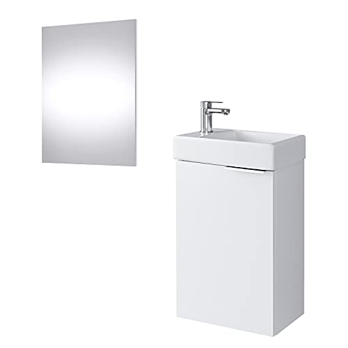 Planetmöbel Waschtischunterschrank mit Spiegel Badmöbel Set 40cm für Badezimmer Gäste WC Weiß von Planetmöbel