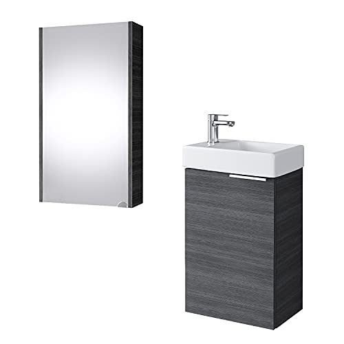Planetmöbel Waschtischunterschrank mit Spiegelschrank Badmöbel Set 40cm für Badezimmer Gäste WC Anthrazit von Planetmöbel