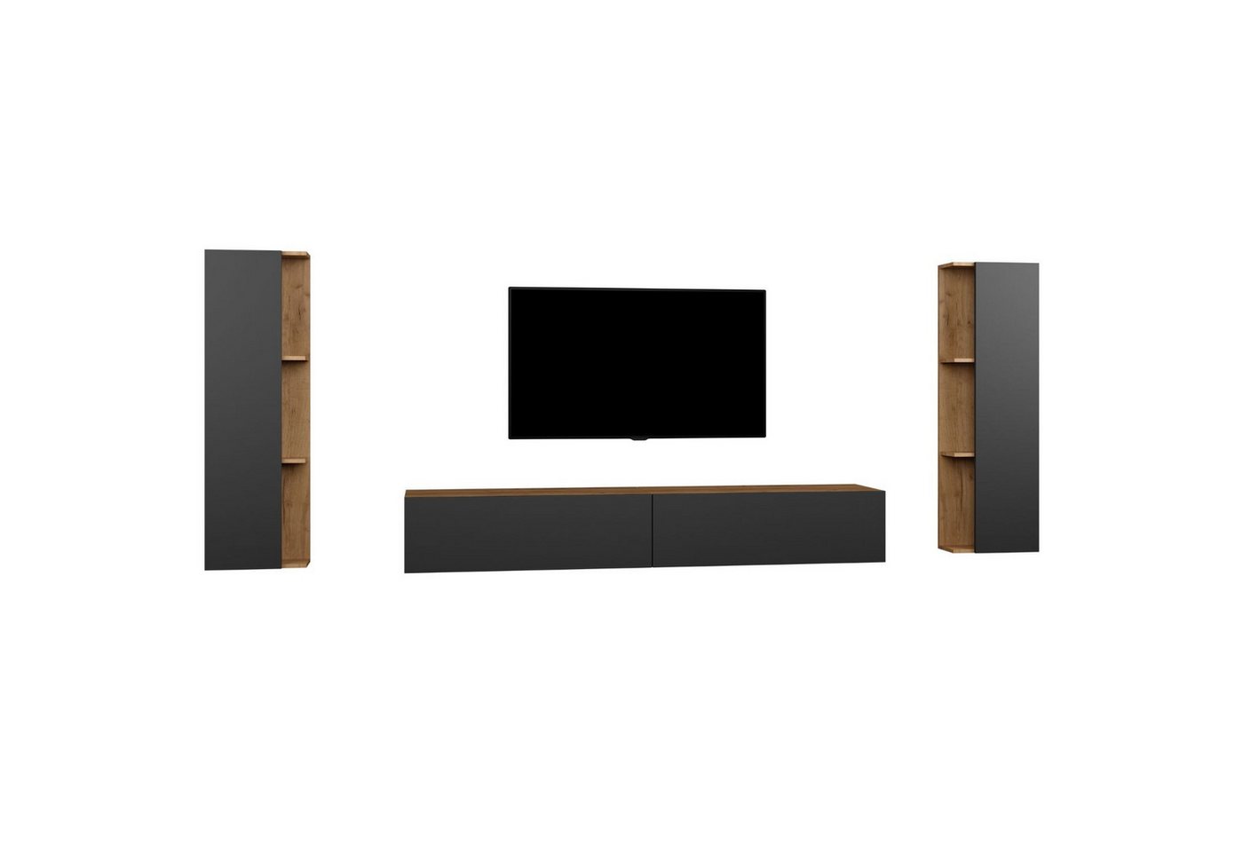 Planetmöbel Wohnwand TV Board Set 140 - 320 cm mit 2x Seiteschrank, (Schrank, Wohnwand) von Planetmöbel