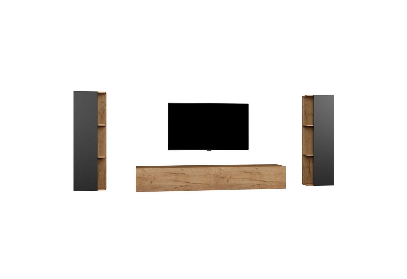 Planetmöbel Wohnwand TV Board Set 140 - 320 cm mit 2x Seiteschrank, (Schrank, Wohnwand) von Planetmöbel
