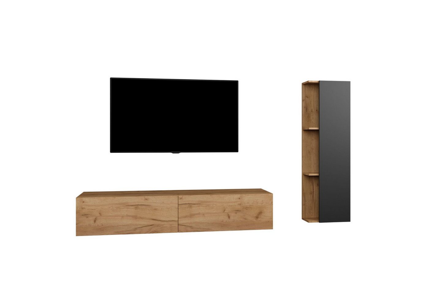 Planetmöbel Wohnwand TV Wohnwand Set 140 - 160cm TV Board mit Seiteschrank, (Schrank, Wohnwand) von Planetmöbel