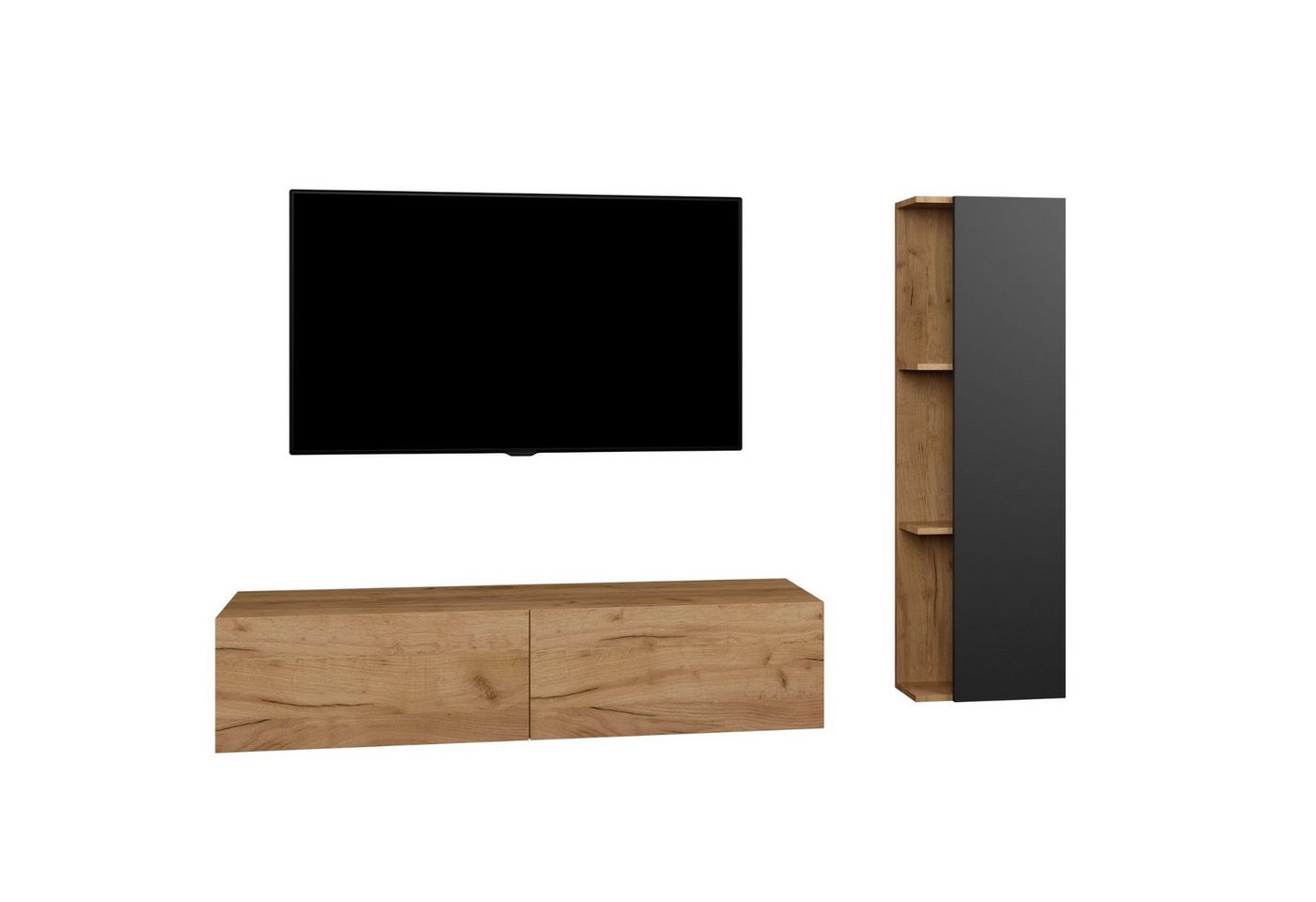Planetmöbel Wohnwand TV Wohnwand Set 140 - 160cm TV Board mit Seiteschrank, (Schrank, Wohnwand) von Planetmöbel